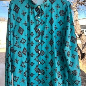 Turquoise Geometric Patterned Shirt